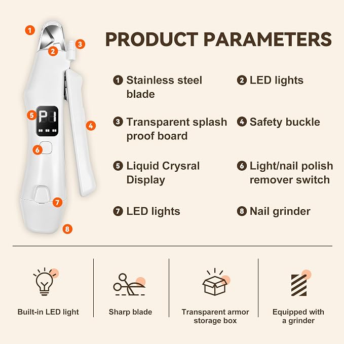 2 in 1 Dog & Cat Nail Clipper Grinder with LED Light | Built-in LED light, safety nail guard, electric grinder, low noise, 3-speed grinding, for Cats Small Medium Dogs