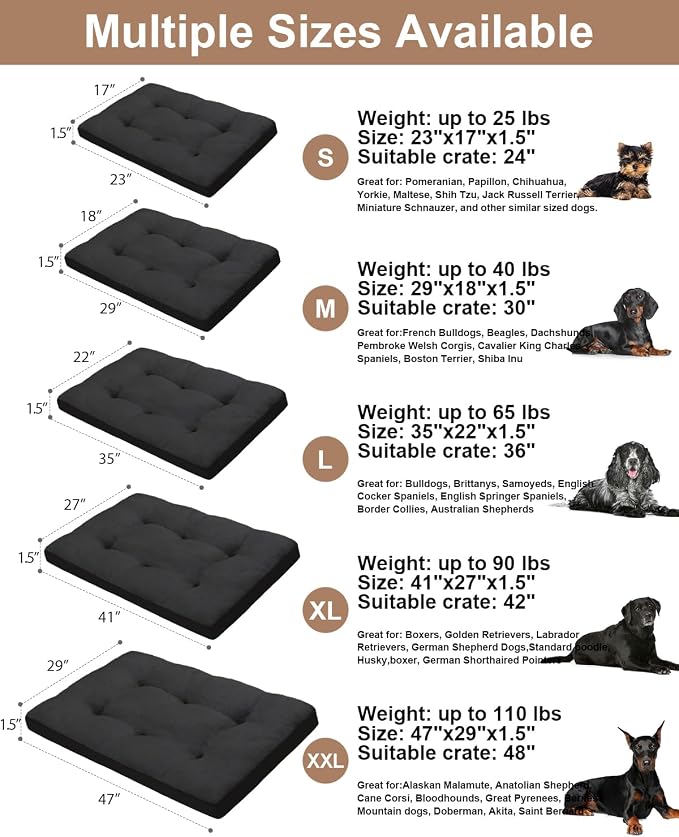 EMSLX Dog Crate Bed for Large Size Dogs, Washable Pet Bed,35"x22",Black | Anti-Slip Bottom, Machine Washable for Easy Cleaning, Dog Kennel Pad with Egg Crate Foam for Large Dogs Sleeping & Relaxing