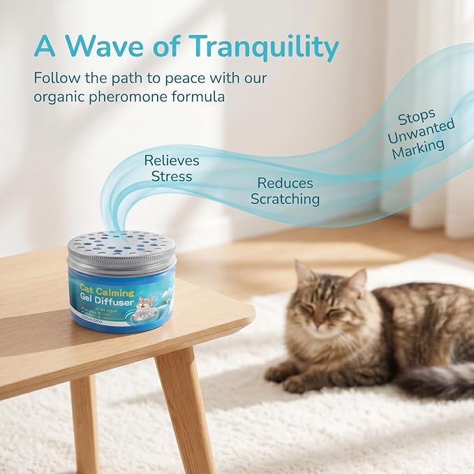 Cat Calming Diffuser Gel – Anti-Anxiety Pheromone Stress Relief for Cats & Kittens, Unplugged Cordless Cat Calming, Helps Reduce Stress-Related Behaviors, Drug-Free, Lasting 2 Months, 4.2oz / 120g