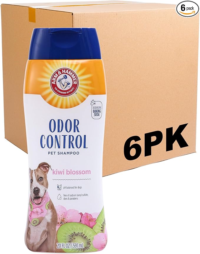 Arm & Hammer Deodorizing Dog Shampoo, Kiwi Blossom, 20 Fl Oz, 6-Pack | Tearless, moisturizing baking soda formula for sensitive skin, safe for dogs and puppies during regular baths
