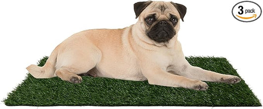 Artificial Grass Puppy Pee Pad for Dogs and Small Pets - Set of Three 18.25x14.25 Inch, Reusable 3-Layer Turf Pads for Dogs - Indoor and Outdoor Fake Grass Potty Pet Supplies by PETMAKER
