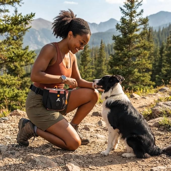 Backcountry Day Bag | Dog Training Treat Pouch | Eco-Friendly Recycled Fabric Fanny Pack with Zipper Closure, Built-in Poop Bag Dispenser & Adjustable Waist Belt (Desert)