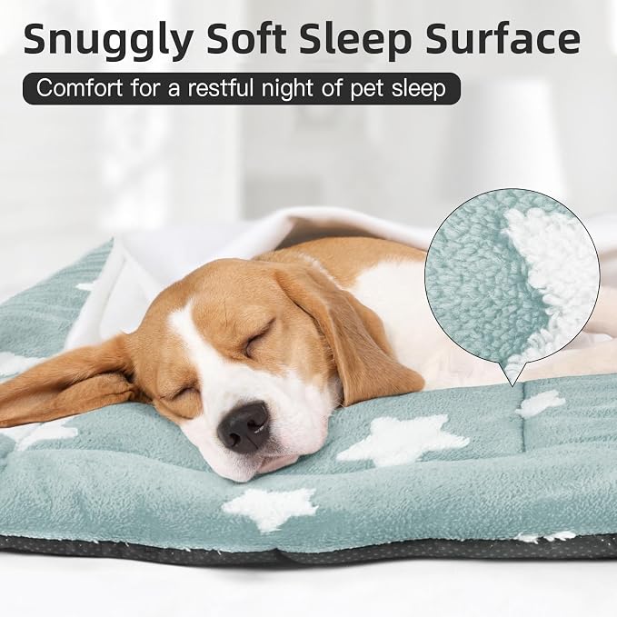Mora Pets Cat Bed for Indoor Cats Washable Dog Crate Pad Cute Star Dog Bed Mat for Small Dogs Pet Kennel Pad for Cage Soft Flat Puppy Kitten Cushion for Sleeping Anti-Slip Blue 22 x 13 | Ultra Soft Cat Bed for Carrier, Puppy Crate Pad for Dog Cages Coz...