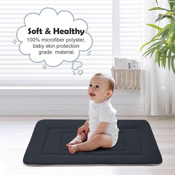 Dog Bed Soft Dog Crate Bed Pad Mat, 42 in Non Slip Bottom Washable Beds for Large Dogs, Pet Bed Mattress Kennel Pad, Dark Blue Gray