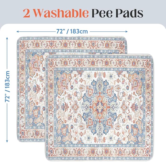 Washable Pee Pads for Dogs, 2 Pack Reusable Puppy Training Pads 72"x72" Super Absorbent Waterproof Dog Training Pads, Non-Slip Potty Pads, Whelping Pads Litter Mat Beige