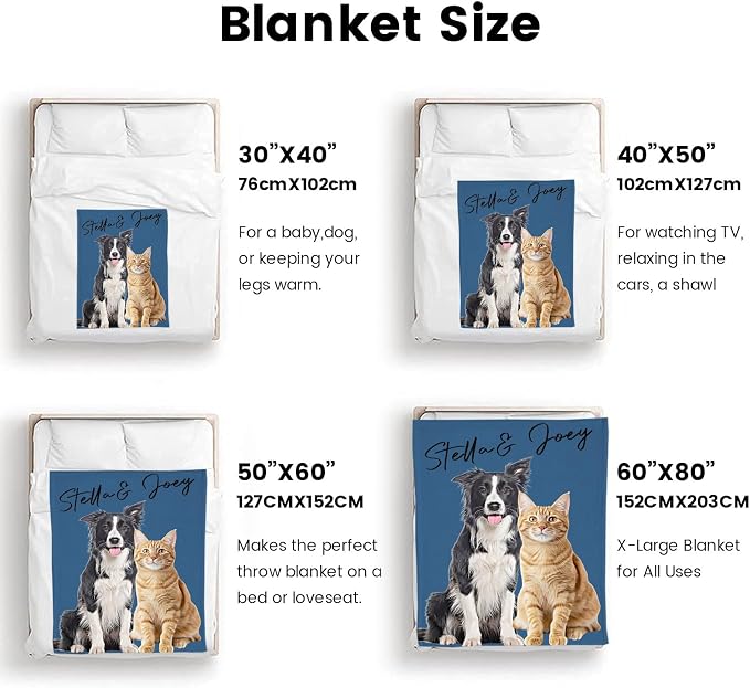 D-Story Custom Pet Blanket with Photo and Name, Personalized Dog Blankets for Cat Customized Pets Throw with Picture, Fleece Throw Blanket Gift