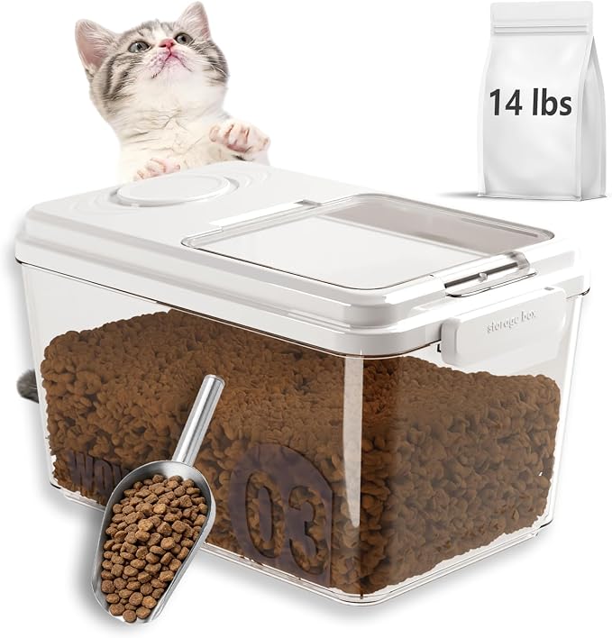 Airtight Pet Food Storage Container with Freshness Compartment, 12–14 lb Dog Food Storage Bin, Double Silicone Seal & Magnetic Flip Lid, Food-Grade PP Container for Dry Food, Cat Food and Treats