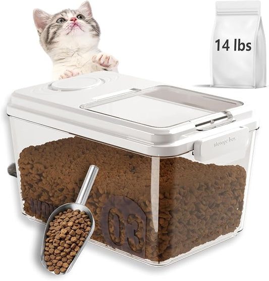Airtight Pet Food Storage Container with Freshness Compartment, 12–14 lb Dog Food Storage Bin, Double Silicone Seal & Magnetic Flip Lid, Food-Grade PP Container for Dry Food, Cat Food and Treats