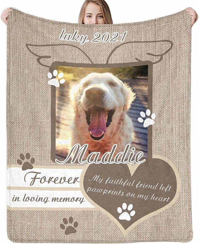 Custom Photo Blanket Best Memorial for Your Pets - Personalized Cozy Fleece Throws Blanket with Picture Upload for Dogs Cats Family Friends