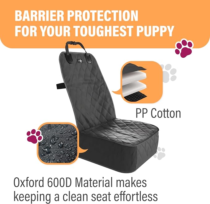 Active Pets Dog Car Seat Cover, Waterproof Front Seat Protector for SUV Truck Sedan, Pet Safety Travel Comfort System with Universal Fit, Beige