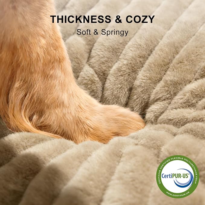 FURTIME Dog Bed for Small Medium Dog, Washable Orthopedic Pet Bed with Removable Cover, Rectangle Soft Calming Sleeping Puppy Bed Durable Pet Cuddler with Anti-Slip Bottom, Beige, M (25"x21"x7")
