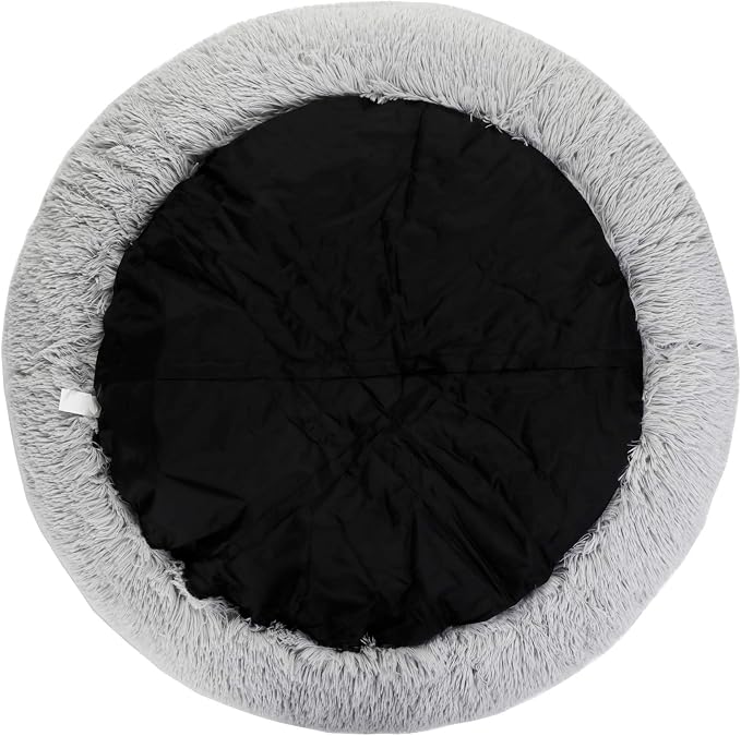 Donut Dog Bed Calming Ultra Soft Shag Faux Fur Dog Bed Comfortable Donut Cuddler for Dogs and Cats,Self Warming and Washable (30 Inches, Grey)