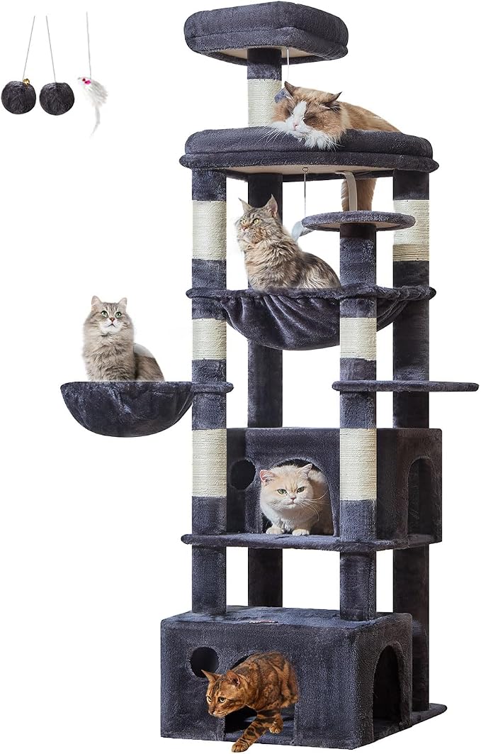 Taoqimiao 76.8in Cat Tree, Heavy Duty Tall Cat Tower for Large Cats F40G | Easy Climbing, Extra Large Sturdy Base, Multi-level Tower, 7 Scratching Posts, Large Hammock, 2 Houses, 2 Perches