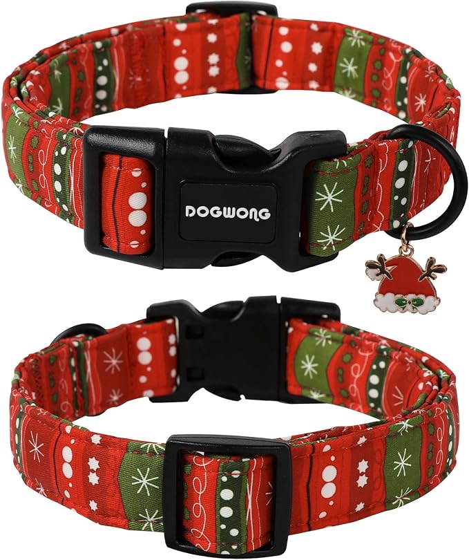 DOGWONG Christmas Dog Collar- Cute Red Christmas Strip Dog Collars Adjustable Designer Dog Collar for Small Medium Large Dogs XS