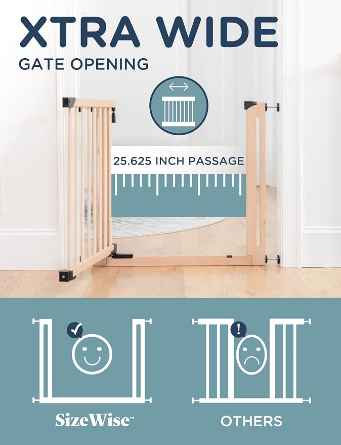 Baby Delight SizeWise™ Wood Pressure Mounted Safety Gate 34.25"-38.18" | Extra-Wide Passage | Auto-Close Two-Way Opening | Easy Installation | PEFC Certified Beech Wood (28.7" Passage)