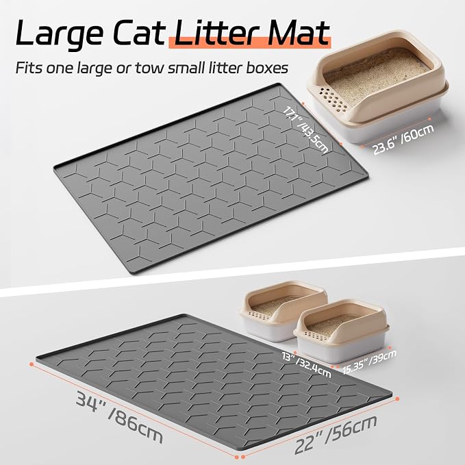 Bulkniu Silicone Cat Litter Mat, 22"x34", Raised Edge Waterproof, Dark Grey | Litter Trapping & Recycling, Easy to Clean, Non-Slip, Durable Safe & Odorless, Paw Friendly