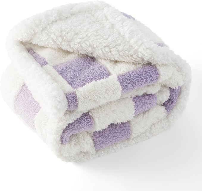 LE SURE Waterproof Puppy Blanket for Small Dogs - Washable Double Sided Dog Blankets with Warm Jacquard Shag and Soft Sherpa Fleece, Pet Cat Blanket for Couch Protection, 3D Textured Cloud, Purple