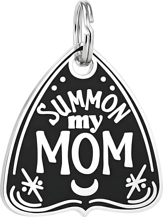 Bad Tags Personalized Dog and Cat ID Tags in 25+ Designs and 2 Sizes - 4 Lines of Custom Engraved Text - Funny Cute Personalized Pet Tags (Summon My Mom, X-Large (1.5 inch))