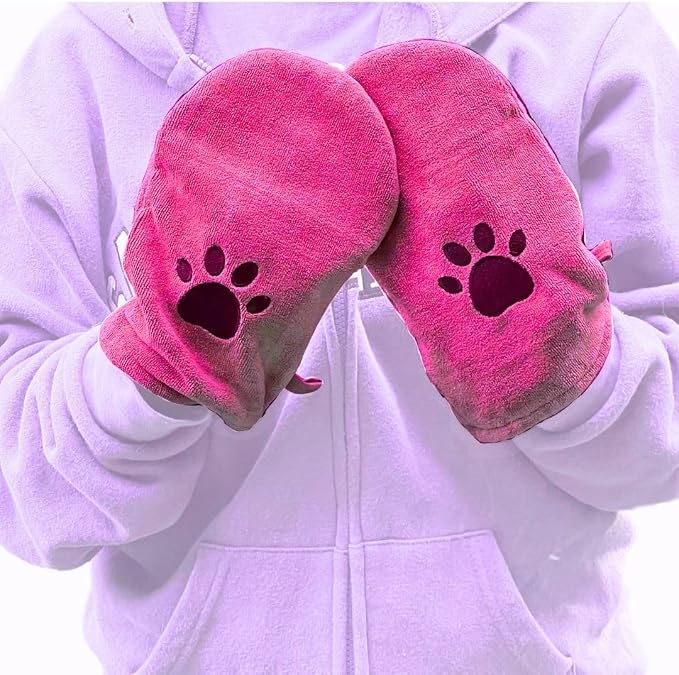 Penny & Niko Microfiber Pet Towel Mitts - Paw Cleaning and Drying Mitts/Gloves for Dogs and Cats (Pink, Standard - 4 Pack)