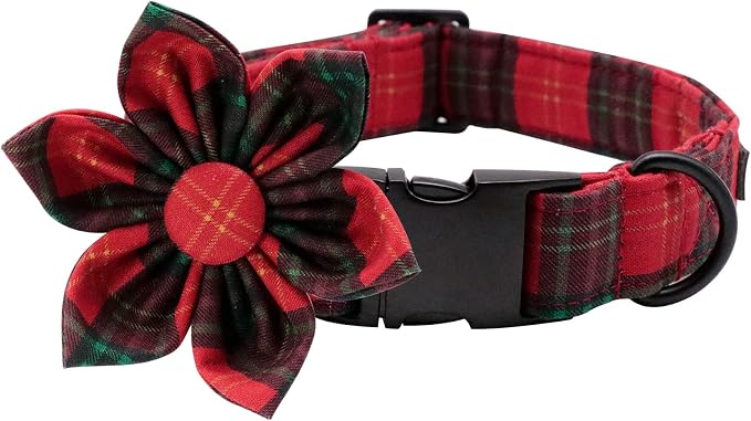 Lionet Paws Christmas Dog Collar with Flower, Soft and Comfortable, Adjustable Collar for X-Large Dogs Girl Gift, Neck 16-26 inches