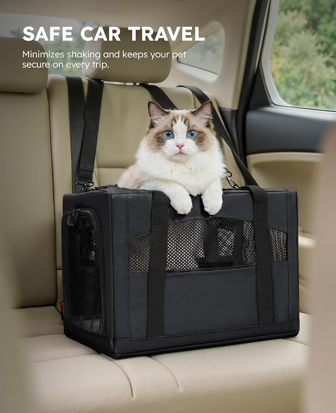 Pecute Pet Carrier for Cat up to 15lbs, Stable 5mm Steel Frame Soft-Sided Dog Carrier, Anxiety Relief Hidden Privacy Partition, Safe Pet Carrier for Car Travel, Washable, Foldable, Dark Gray, XL
