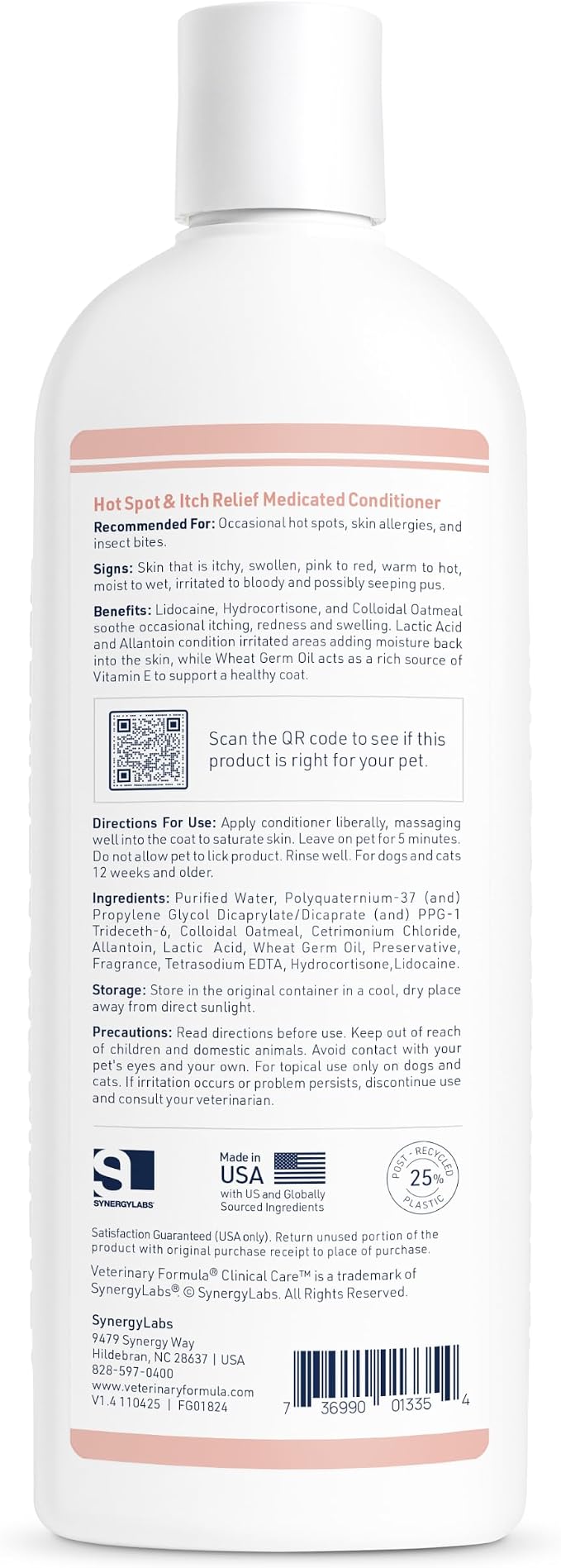 Veterinary Formula Clinical Care Hot Spot & Itch Relief Conditioner, 16 oz | Medicated oatmeal formula conditions the skin and helps alleviate itching in dogs and cats