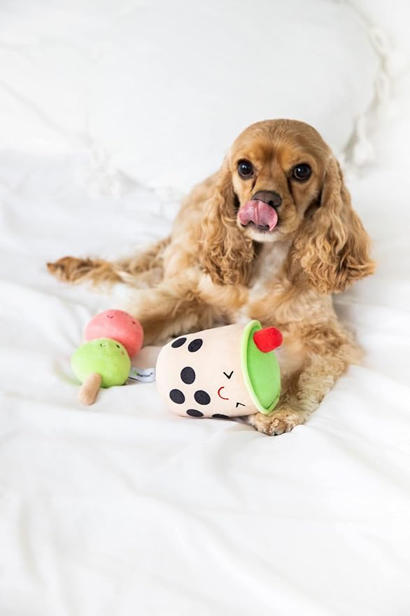 Pearhead Boba Tea and Mochi Plush Dog Toys, Novelty Fun Pet Toy Set, Durable Stuffed Toy for Interactive Play, Bubble Tea Themed Pet Supplies, Set of 3 Toys