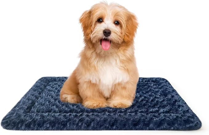 Large Dog Bed Mat, Washable Dog Crate Pad with Non-Slip Bottom, Soft Kennel Pad for Large Dog Crate, Dog Cage for Large Dogs, Indoor Outdoor Dog Bed, Sleeping Mat, Blue, 35x23x1.5 in