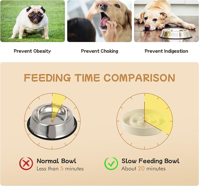 Havniva 6.1” Raised Slow Feeder Dog Bowls Set, 0.9 Cups Ceramic Slow Feeder Dog Bowl and 6.1” Dog Water Bowl with Elevated Wooden Stand Puzzle Dog Food Bowl for Small Dogs Anti-Gulping & Anti-Choking