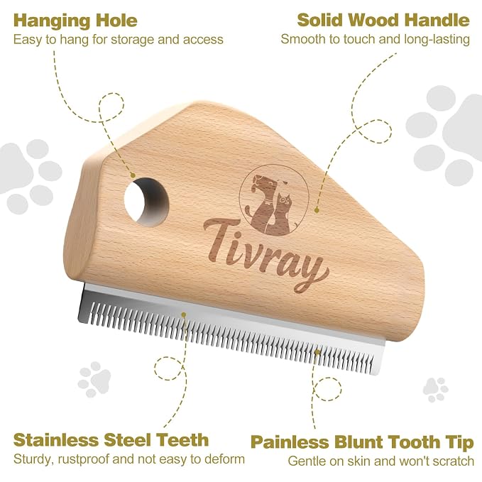Dog Brush for Shedding, Wood Deshedding Brush for Dogs, 4.3inch | Ergonomic Pet Hair Removal Tool, Painless Wood Remover for Pet Hair, Cats, Horses Cleaning, Grooming, Short and Long Fur