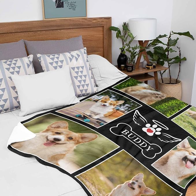 InterestPrint Custom Memorial Blanket for Dog, in Loving Memory of Dog Blanket Customized Loss of Pet Dog Photo Fleece Throw Blankets Warm Bereavement Gift for Dog Mom 60X80 Inch