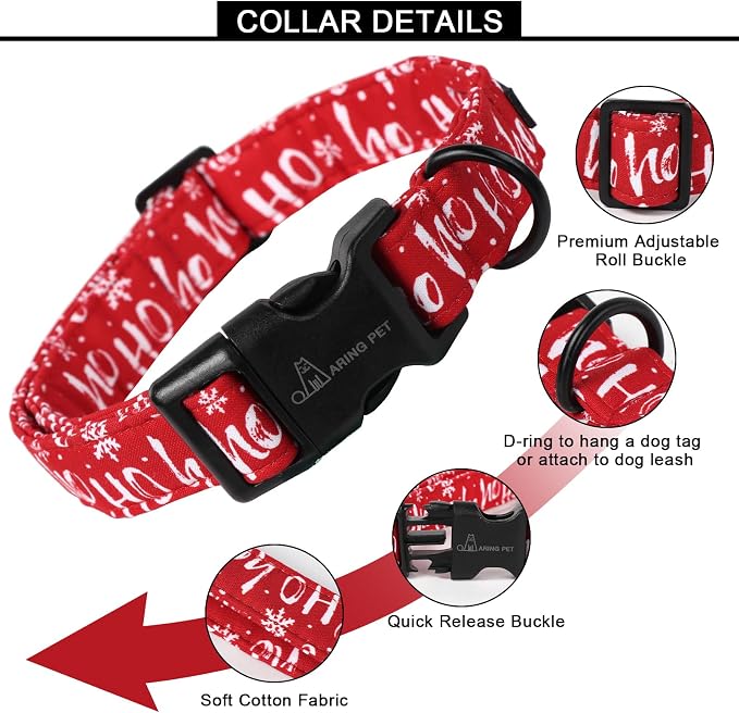 ARING PET Christmas Dog Collar, Cute Red Snowflakes Adjustable Cotton Xmas Pet Collars for Puppy Small Medium Large Boy Girl Dogs-L