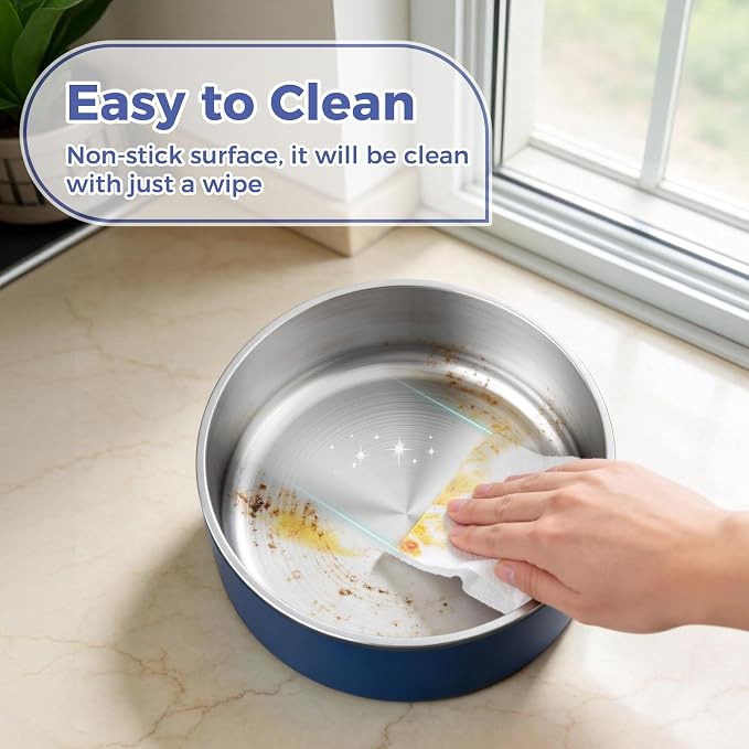 WENBOKMIN Dog Bowl, Stainless Steel Dog Food and Water Bowl with Non Slip Quiet Bottom, Easy to Clean, Dishwasher Safe, 40oz, Blue