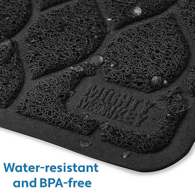 MIGHTY MONKEY Waterproof BPA Free Cat Litter Box Trapping Mat, Easy Clean Floors, Textured Backing, Soft on Sensitive Kitty Paws, Cats Accessories, Less Waste, Stays in Place, 35x23, Black