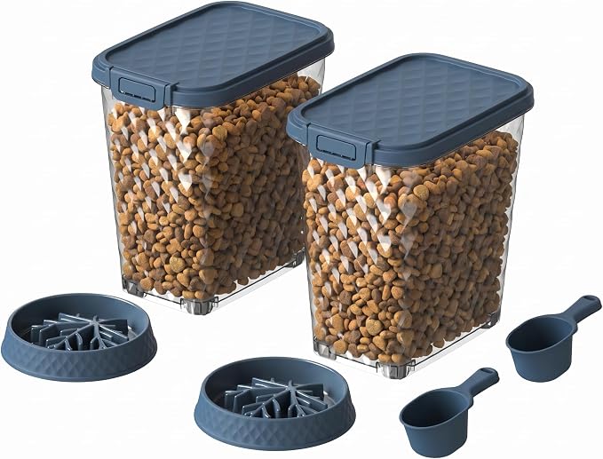 Pet Food Storage Containers, Resin Dog Food Storage Container with Airtight Lid & Transparent Body, Extra-Large Sturdy Cat Food Container for Cat Food Containers Dry Food, Indoor Use（Double）