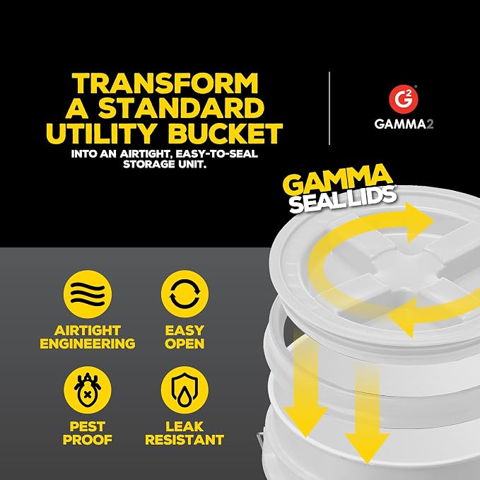 Gamma2 Gamma Seal Lid for Utility Buckets - Fits 3.5, 5, 6 & 7 gallon buckets, White, Made in USA