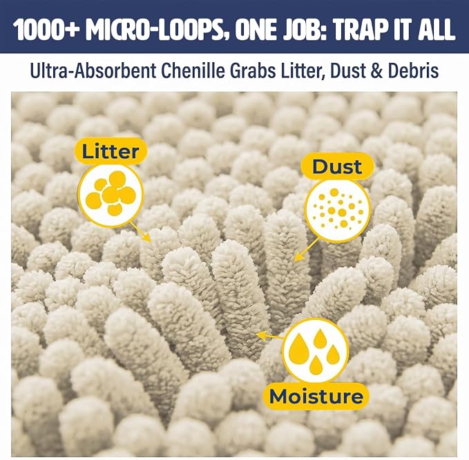 Muddy Mat® | Cat Litter Mat 19"x30", Litter Trapping Mat, Super Absorbent Scatter Control, Soft on Paws, Slip Resistant Washable Kitty Litter Mat, Traps Litter, Protects Floors, Beige