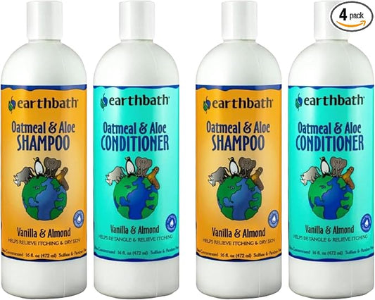 earthbath Oatmeal & Aloe Dog Shampoo and Conditioner Set - Oatmeal Shampoo & Conditioner for Dogs, Itchy, Dry Skin Relief, Pet Wash, Made in USA - Vanilla & Almond, 16 Oz (2 Sets) | Oatmeal Shampoo & Conditioner for Dogs, Itchy, Dry Skin Relief, Pet Wa...