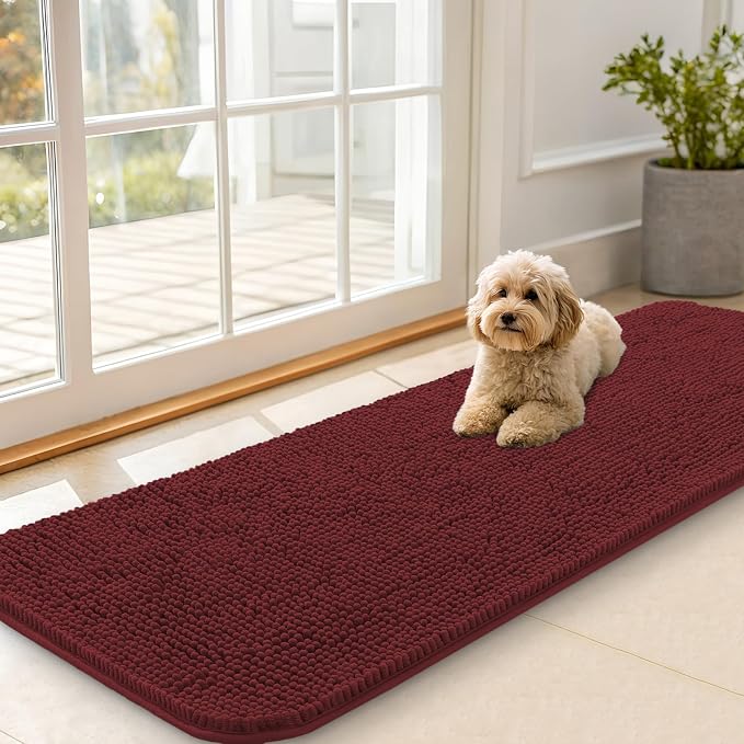 OLANLY Dog Door Mat for Muddy Paws 59x20, Super Absorbent Chenille Mud Mat | Caramel Russet, Absorbs Moisture and Dirt, Non-Slip Machine Washable Doormat, Quick-Dry Indoor Entryway Floor Carpet for Dogs