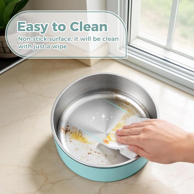 WENBOKMIN Dog Bowl, Stainless Steel Dog Food and Water Bowl with Non Slip Quiet Bottom, Easy to Clean, Dishwasher Safe, 40oz, Mint Green