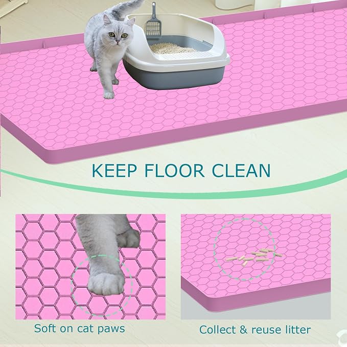 Cat Litter Mat for Litter Box, Silicone Large Cat Litter Trapping Mat - 25x19 in, Waterproof & Non-Slip, Durable & Easy Clean, Pink