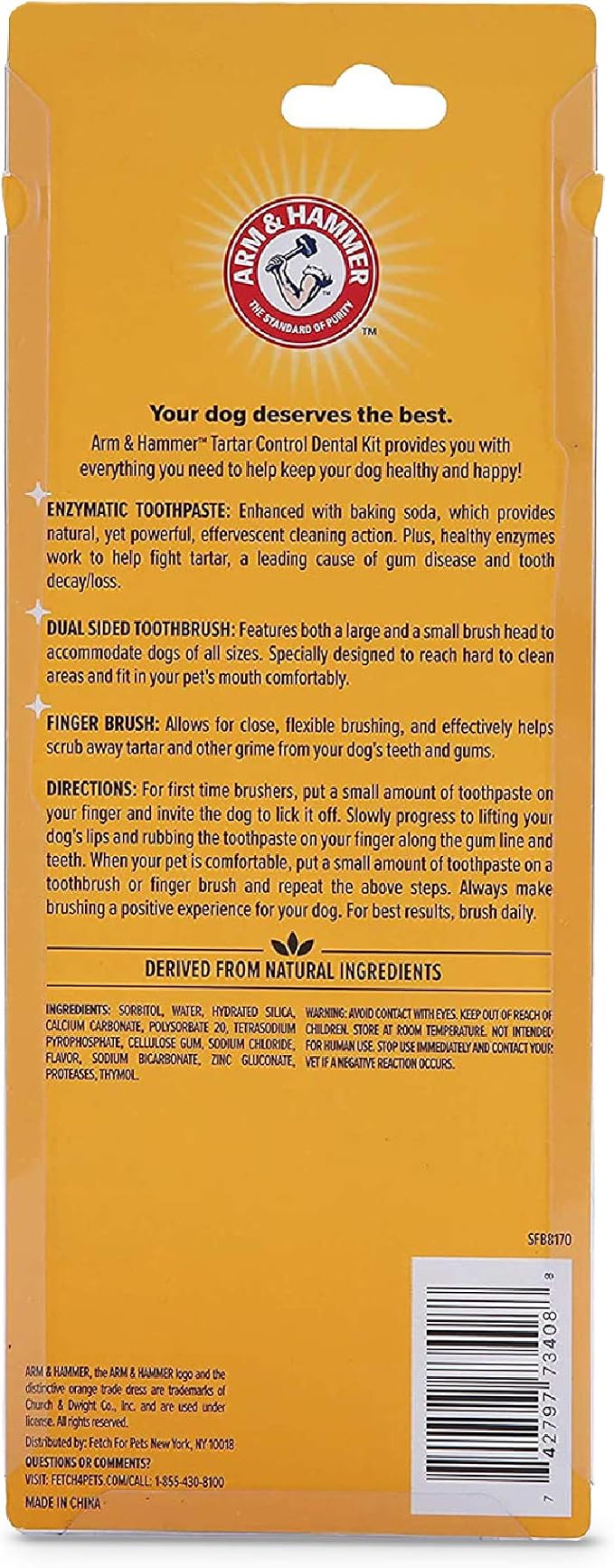 Arm & Hammer for Pets Tartar Control Dog Dental Kit, Enzymatic Toothpaste with Toothbrush and Fingerbrush, Baking Soda Formula Reduces Plaque and Tartar, Safe for Puppies, Beef Flavor, 3-Piece