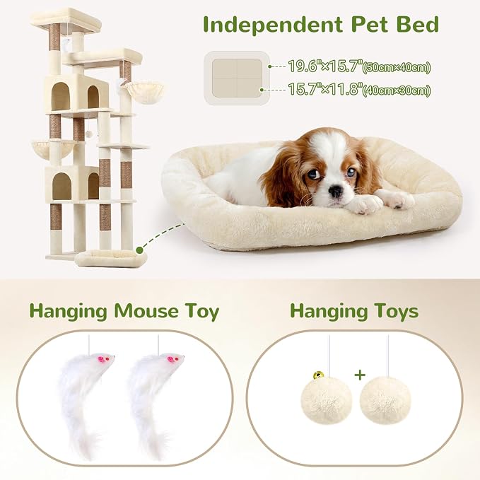 Globlazer Sturdy Extra Large Cat Tower for Indoor Cats, S81C, Beige | 81 inch Heavy Duty Cat Tree for Indoor Large Adult with 8 Scratching Post, 2 Cat Condos, 2 Platform
