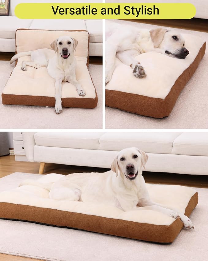 NUPIDA Washable Dog Bed for Extra Large Dogs, XXL Crate Bed Plush Pet Kennel Pad with Non-Slip Bottom, Pet Sleeping Mat, 47x29 Inch, Khaki