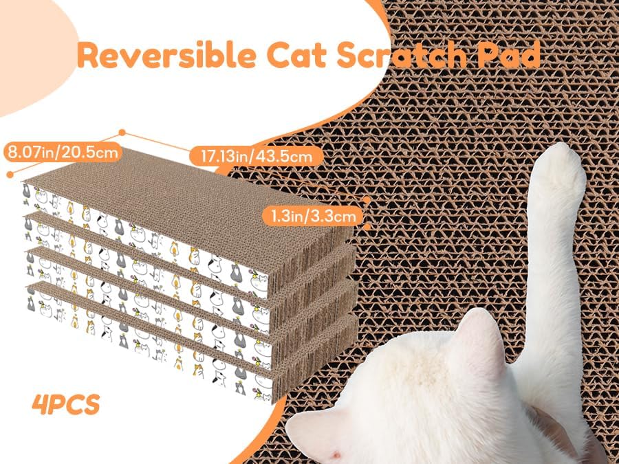 PatiencET Cat Scratch Pad with Box, 4 Pack Cardboard Scratcher Lounge Bed