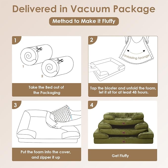 EHEYCIGA Orthopedic Dog Bed for Small Dogs, Waterproof Memory Foam Small Pet Beds with Sides, Non-Slip Bottom and Egg-Crate Foam Medium Dog Couch Bed with Washable Removable Cover, Olive Green