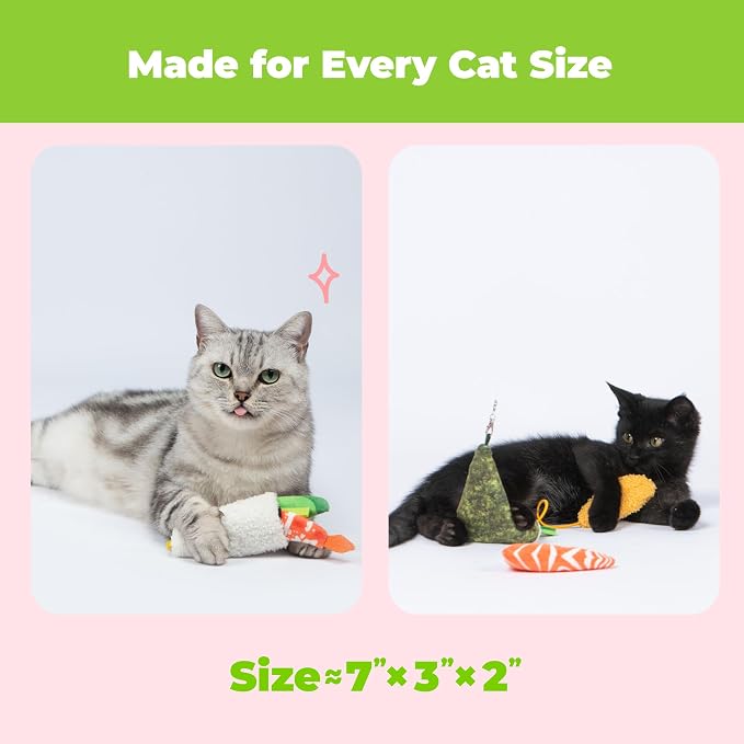 Catify by Best Pet Supplies Interactive Sushi Set Catnip Cat Toy for Indoor Cats & Kittens, Plush Pull-Out Toppings Chew Toys, Durable, Soft, Enrichment Play