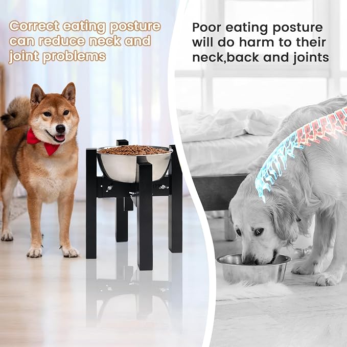 Elevated Dog Bowl Stand Adjustable Dog Food Holder 10”H Medium Black | 10” Elevated Dog Bowl Stand, Medium Dogs, Adjustable, Fits 7”-10” Bowls, Single Bowl Holder, Natural Bamboo, Classic Black