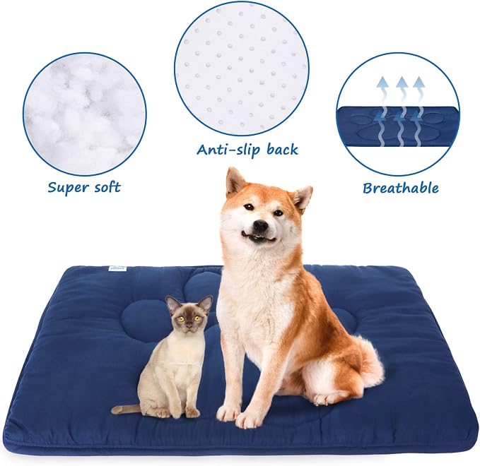 Dog Crate Pad(23"x 36"),Washable Crate Mat with Anti-Slip Bottom | Dog Mats for Sleeping, Breathable Kennel Pad,Dark Colored to Hide Stains, Navy