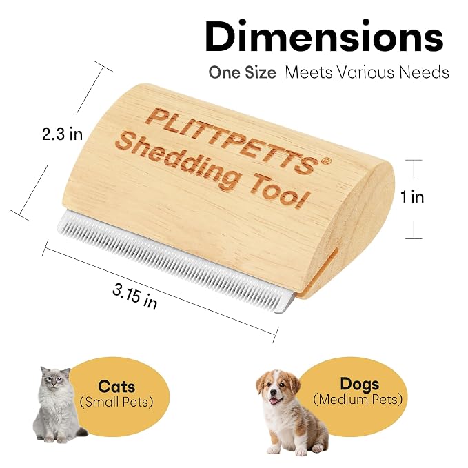 Cat Brush for Shedding, Deshedding Grooming Tool for Samll pets | 3.15 Inch Wooden Ergonomic Handle, Painless Hair Removal Grooming Tool, Stainless Steel Comb for Short & Long Hair,Fur & Dirt